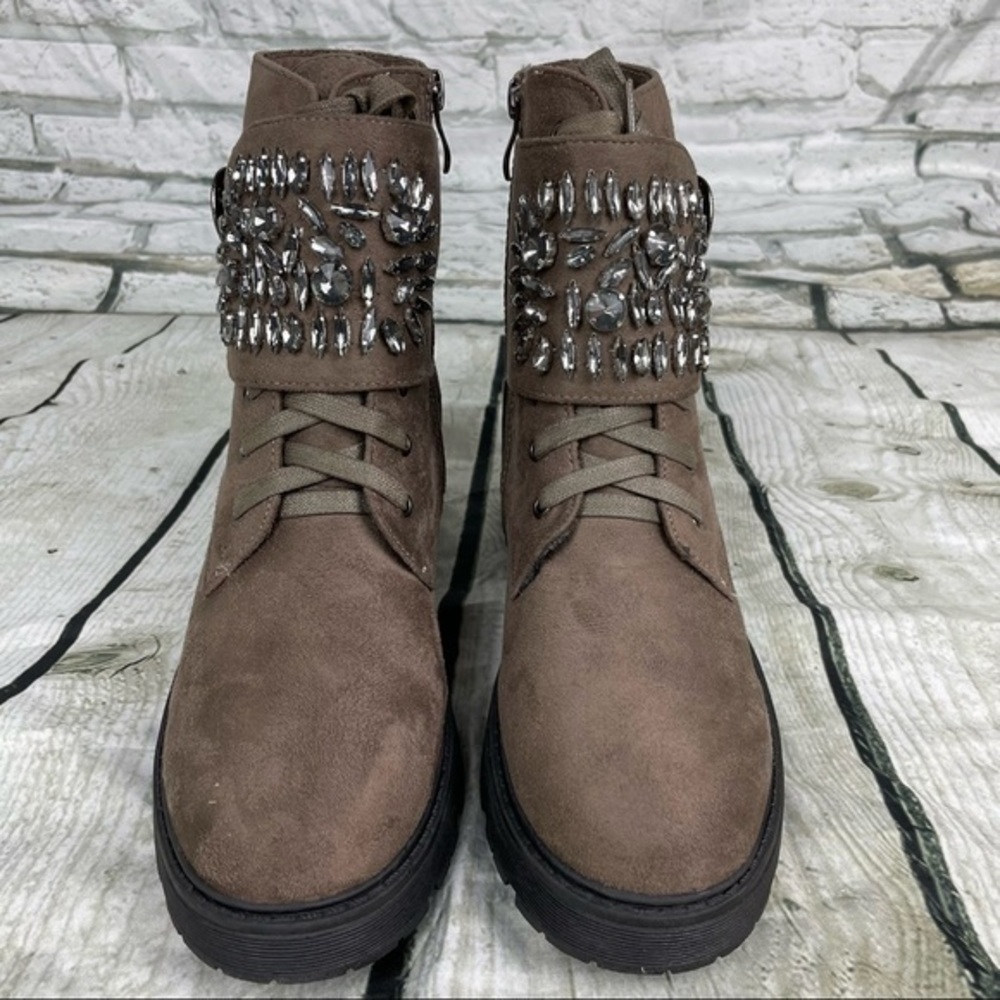 OLIVIA MILLER Taupe Hyder Embellished Boots 8 - Picture 4 of 13